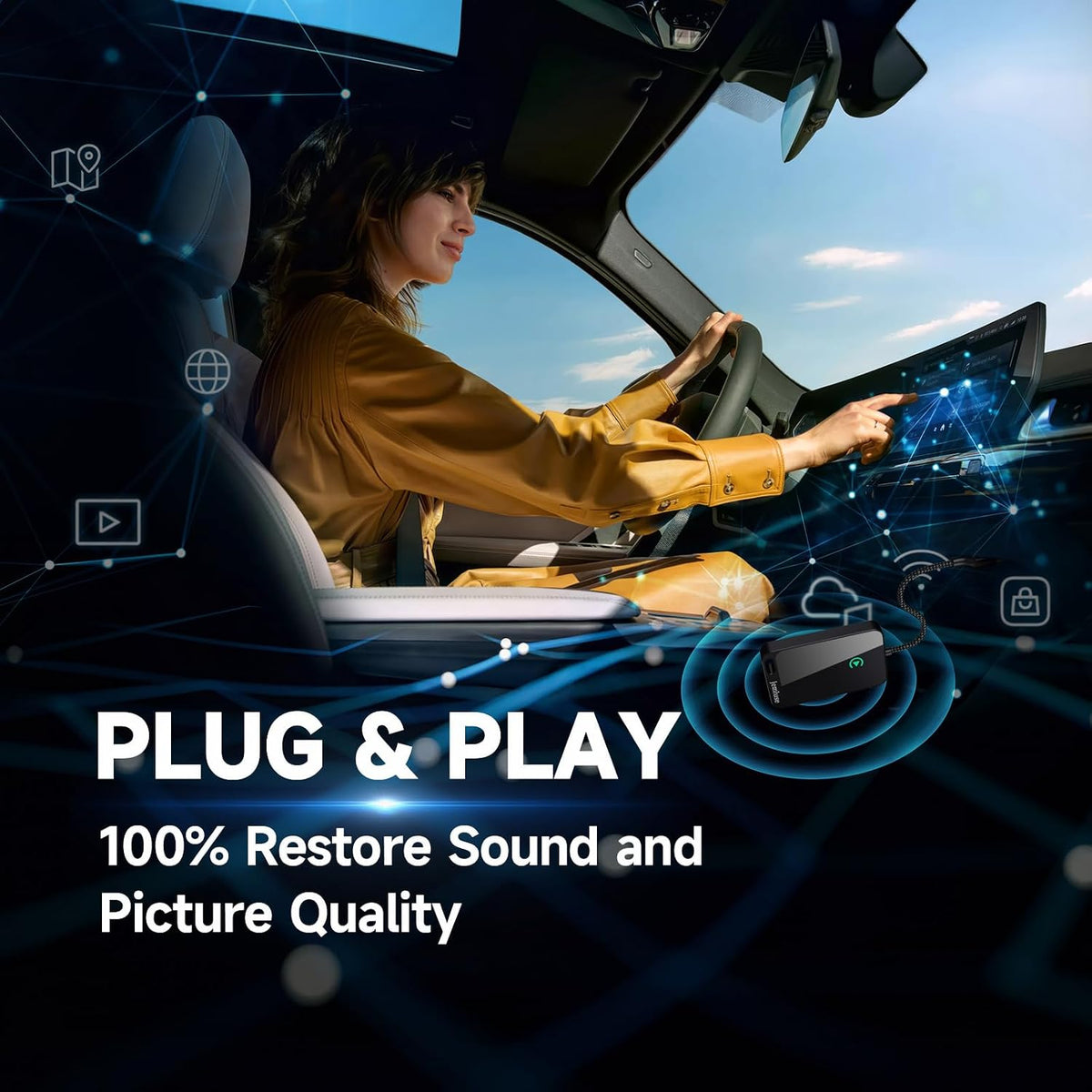 Jemluse Wireless CarPlay Adapter for Apple iPhone - Multi-User Seamless Connection for Convert Wired to Wireless Car Play Adapter - No Latency from iOS 10+ to Screen w/USB C (Gray)