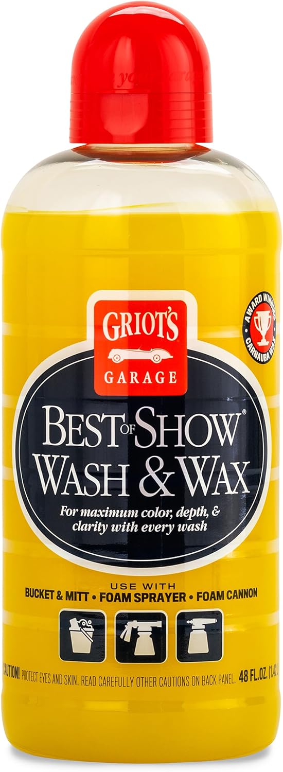 Griot's Garage Best of Show Wash and Wax for Car Detailing and Cleaning, Carnauba-Packed Coating, High Gloss Shine and Protection for Auto Paint, 11396, One Gallon
