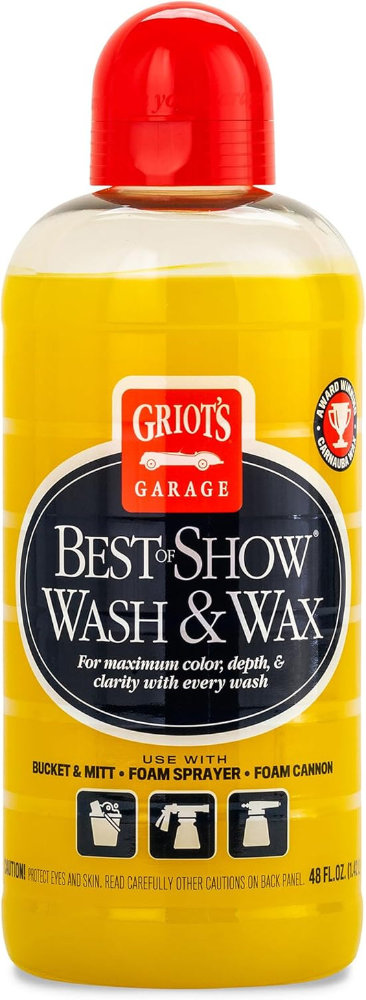 Griot's Garage Best of Show Wash and Wax for Car Detailing and Cleaning, Carnauba-Packed Coating, High Gloss Shine and Protection for Auto Paint, 11396, One Gallon