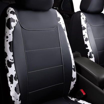 Flying Banner Carbon Fiber Leather Vehicle Seat Covers, Leopard Gray Black, Universal Fit - 8PCS