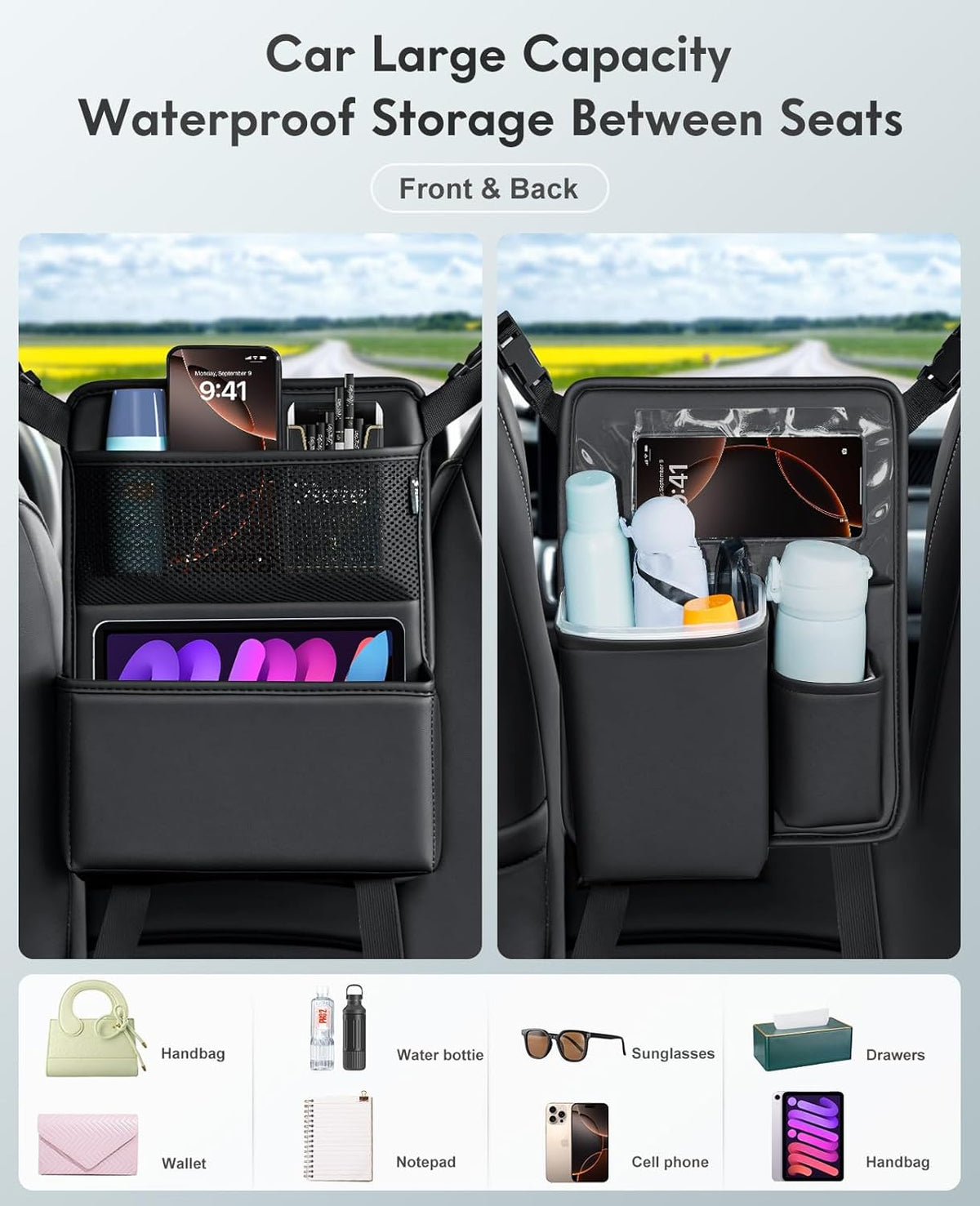 FLORICH Car Seat Gap Filler, Pro-Seats Gap Filler Organizer and Storages 2-in-1, Premium Leather Center Console Organizer, Car Organizer Front Seat Universal Fit for Car SUV Truck