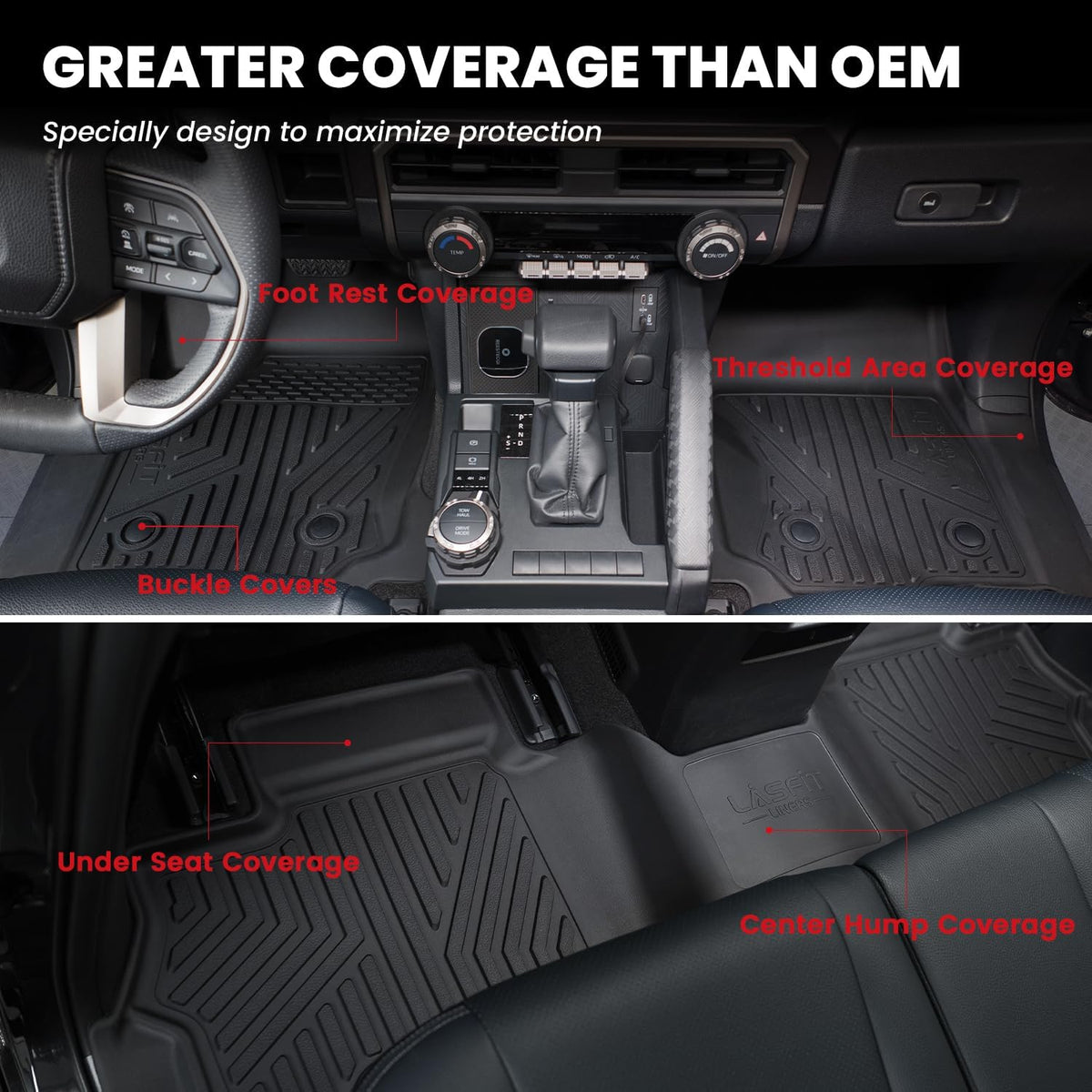 LASFIT Floor Mats and Cargo Liner for Honda CR-V 2026 2025 2024 2023 (Gasoline & Hybrid & e:FCEV), All Weather TPE Car Trunk Mat (Upper Position), 1st & 2nd Row & Trunk Liner Full Set Black