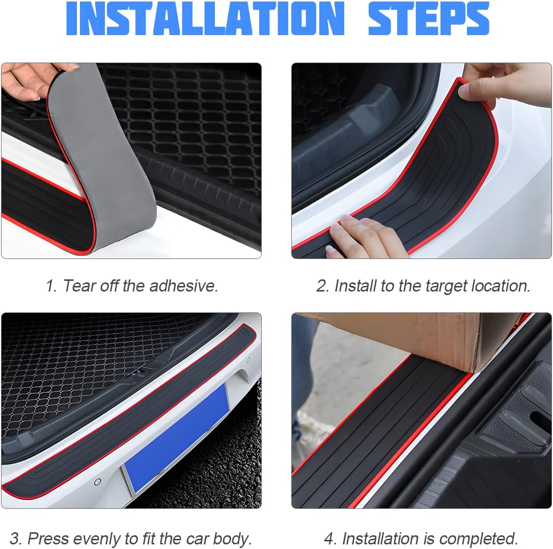 Car Rear Bumper Protector Guard, Anti-Scratch Abrasion Rubber Trunk Door Entry Sill Guard, Non-Slip Vehicle Trim Cover Protection Strip, Car Accessories for Most Cars and SUV (Black/Red/35.4" x2.7)