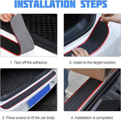 Car Rear Bumper Protector Guard, Anti-Scratch Abrasion Rubber Trunk Door Entry Sill Guard, Non-Slip Vehicle Trim Cover Protection Strip, Car Accessories for Most Cars and SUV (Black/Red/35.4" x2.7)