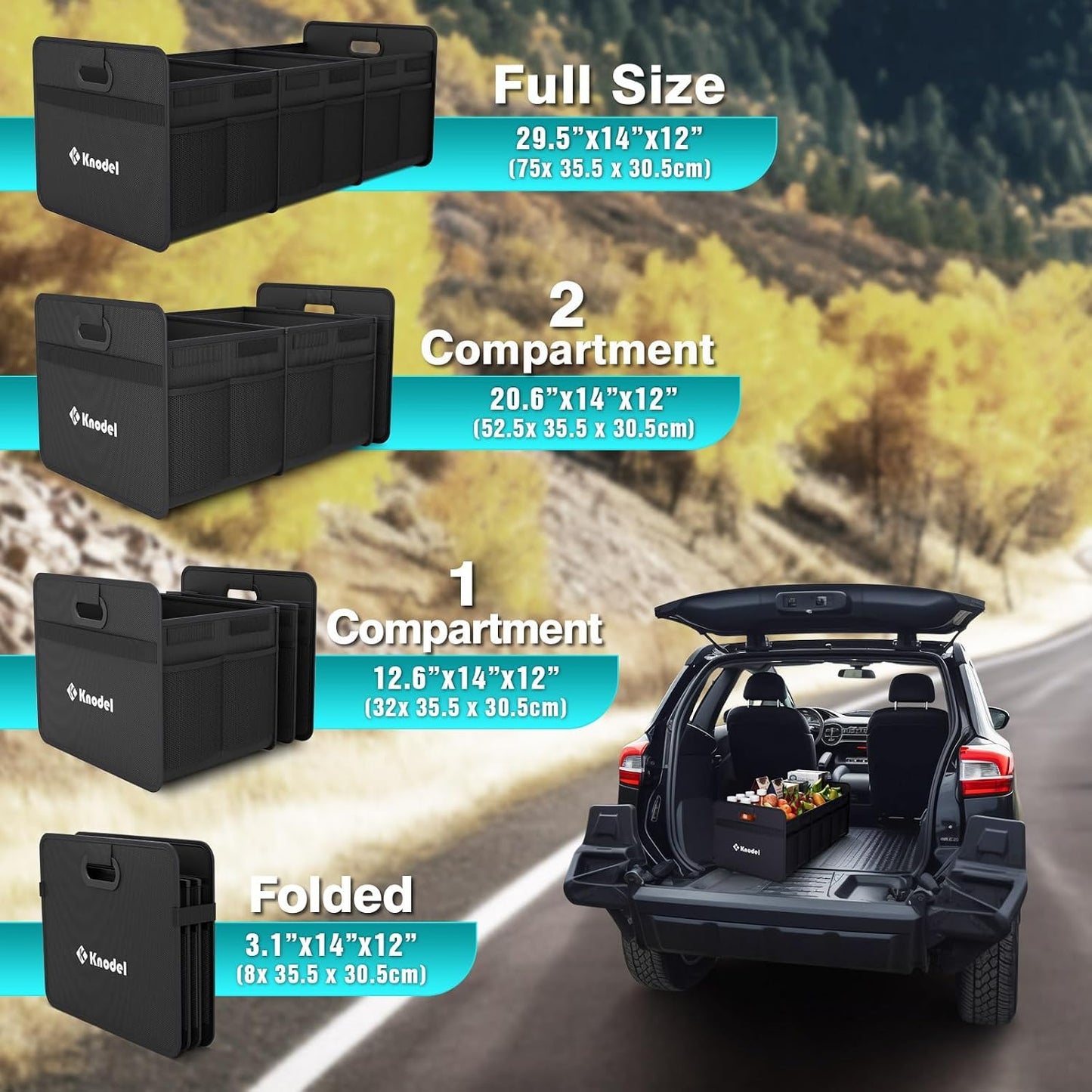 K KNODEL Car Trunk Organizer, Foldable Organizer for Car, Automotive Consoles & Organizers, Storage with Reinforced Handles (Medium, Black)