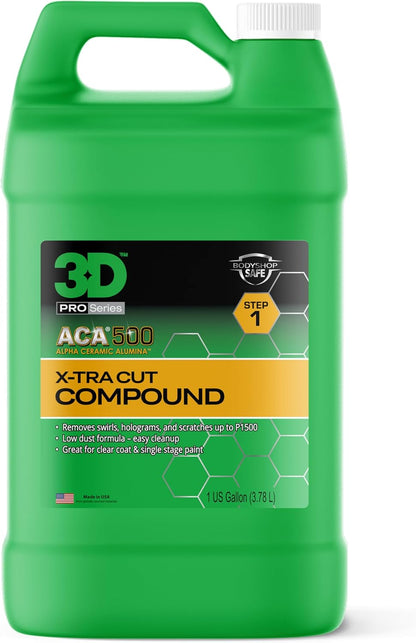 3D ACA 500 Cutting Compound – Step 1 Extra-Cut for Deep Paint Correction | Cuts P100 Grit or Finer | Body Shop Safe, Low Dust, Pro Detailer Formula | Made in USA - 8 oz