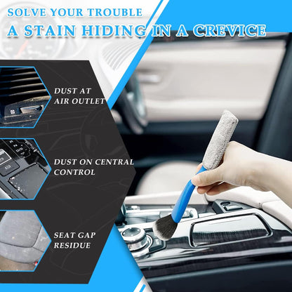 Ziciner 2 PCS Double Head Brush for Car Clean, Soft Auto Interior Duster Detailing Brushes, Universal Vehicle Dashboard Screen, Air Vents, Computer etc Cleaning Tool Accessories (Black)