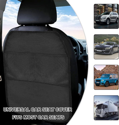 2 PCS Kick Mat Back Seat Protector, Waterproof Car Backseat Protective Kick Mat with 2 Mesh Pockets, Large Vehicle Seat Back Kick Mat Organizer for Kids, Car Accessories