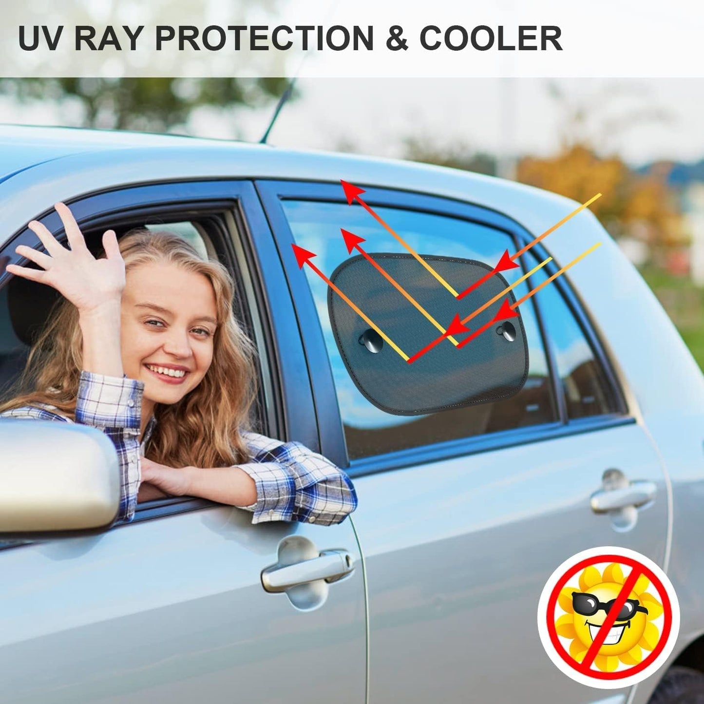 DIZA100 Car Sun Shade, 2 Pack Window Shade for Baby Universal Cling Sunshade for Side Window Sun Glare and UV Protection for Kids/Adults/Pets - 20''x12'' Fits 98% Cars(Suction Cup Stick)