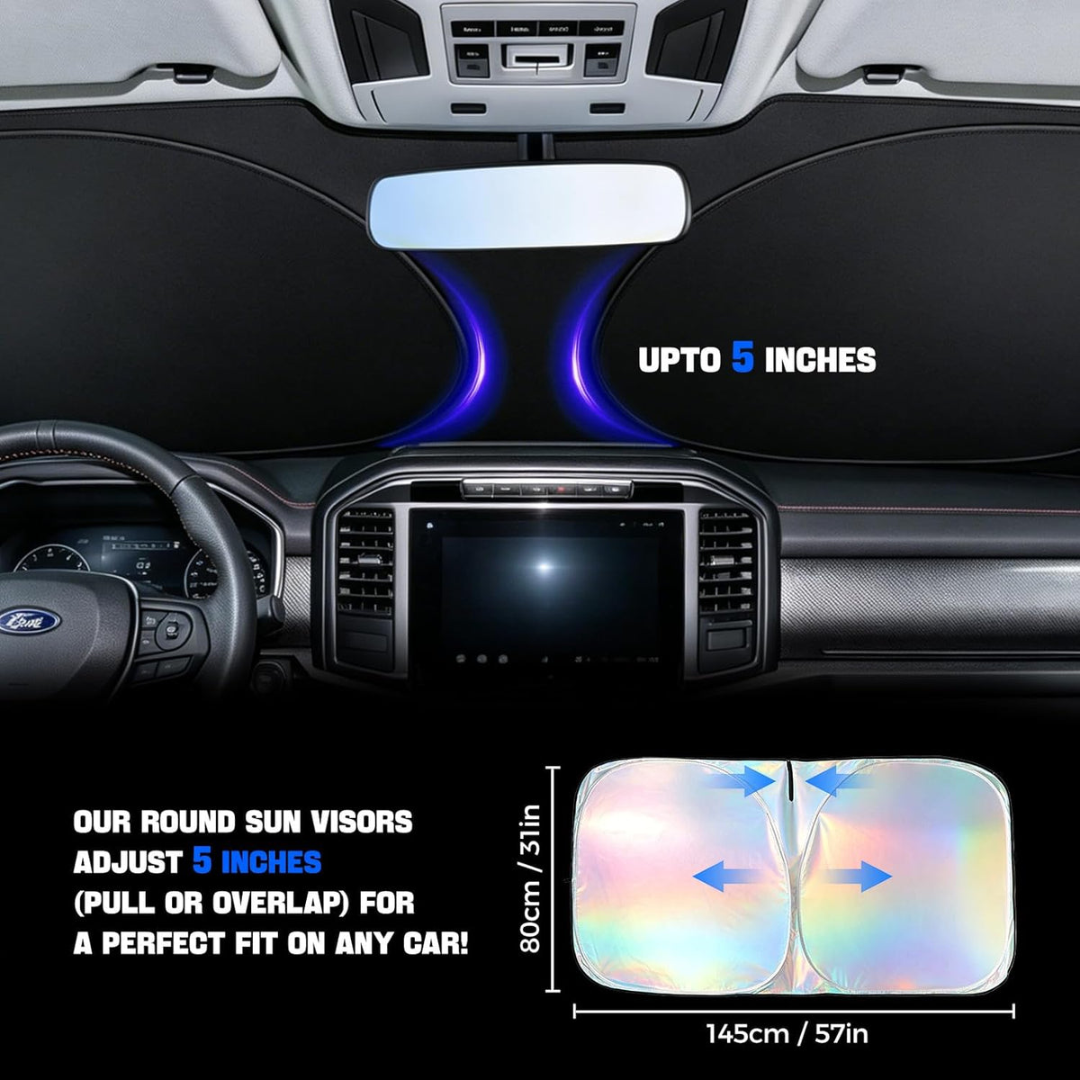 Window Shades for Car Windshield - Foldable Car Window Shades, 210T Reflective UV Block Sun Visor, Keep Vehicle Cool in Summer Heat, Universal Fit for Cars, SUVs and Trucks, Easy to Install & Store