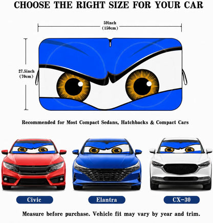 Car Windshield Sun Shade, Funny Cartoon Eyes Sun Visor for Car Windshield Universal Fits Sedan Compact Car Hatchback SUV, UV Heat Protection - 59 x 27.5
