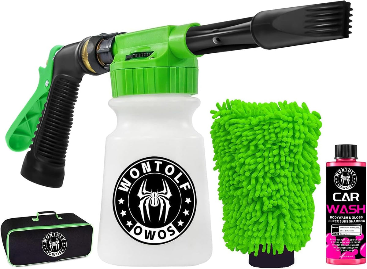 Wontolf Car Wash Foam Gun Foam Cannon Sprayer Kit with Car Wash Soap, Microfiber Car Wash Mitt, Storage Bag - Car Wash Kit - Snow Foam Blaster - Connects to Garden Hose - Car Accessories for Men