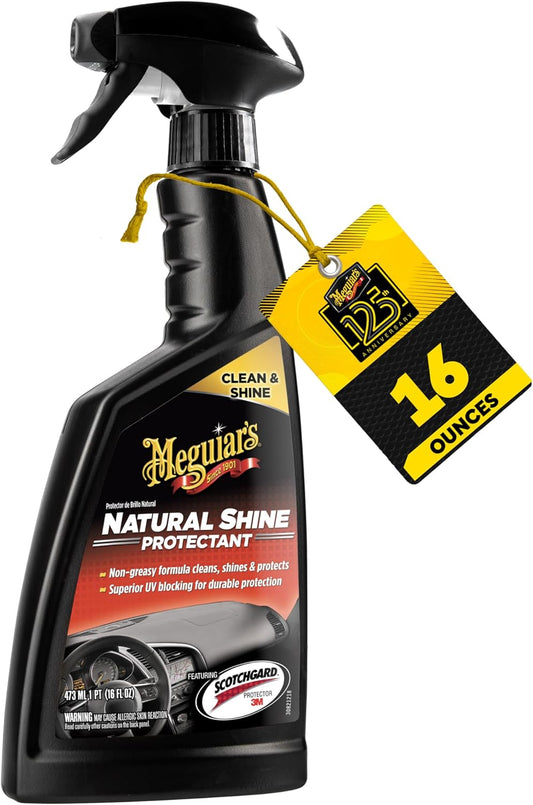 Meguiar’s G4116 Natural Shine Protectant, Plastic Restorer that Improves Color and Shine for Vinyl, Rubber, and Plastic Surfaces, Provides UV Protection, Easy to Use Spray, 16 oz