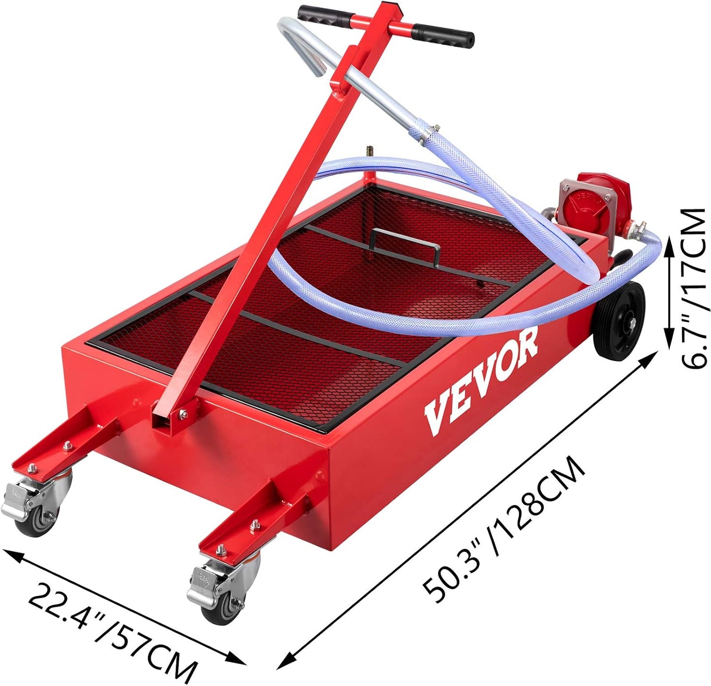 VEVOR Low Profile Electric Oil Drain Pan, 20 Gal Capacity, Rolling Oil Drain Pan with 110V High-Flow Pump, 7.2 ft Hose & T Folding Handle, Leak-proof & Corrosion-resistant, Fit for Trucks, ATVs, White