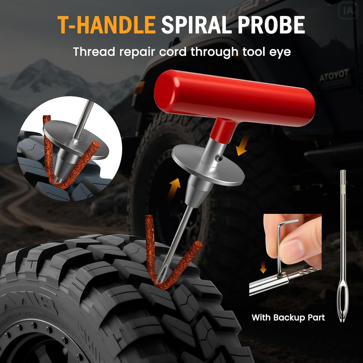 ORCISH Heavy Duty Tire Plug Kit - 70pcs All-in-One Universal Tire Repair Kit for Tubeless Flats, Emergency Tire Patch Kit for Car, Truck, SUV, ATV, Motorcycle, Trailer & RV