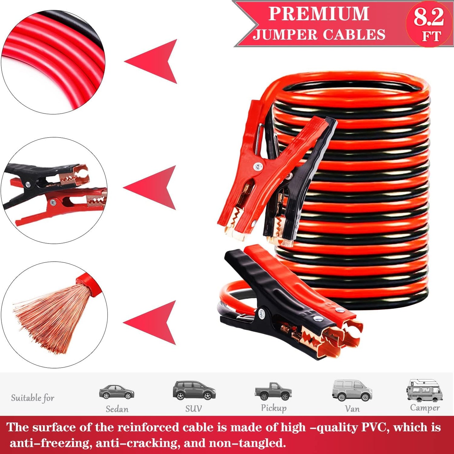Car Emergency Kit with Jumper Cables Car Safety Kit Vehicle Emergency | Car Emergency Kits for Vehicles Headlamps, Car Glasses Holder, Safety Hammer, Ideal Gifts for New Drivers