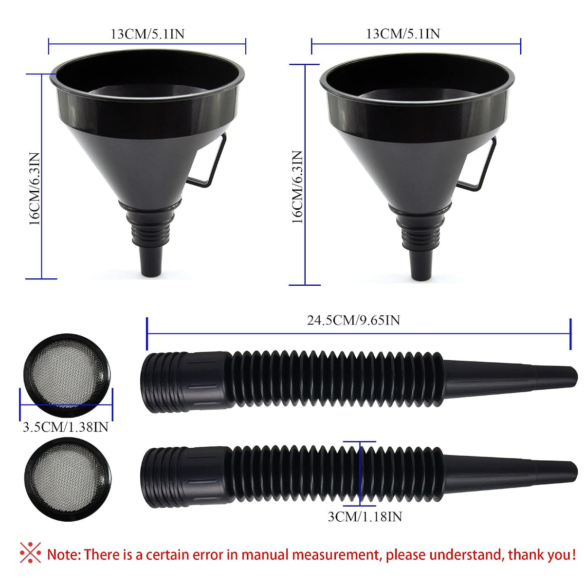 Flex Funnel - Wide Mouth Flexible Funnel with Handle, Automotive Funnels for Engine Oil, Liquid, Diesel, Kerosene,Gasoline (1PACK Black FUNNELS)