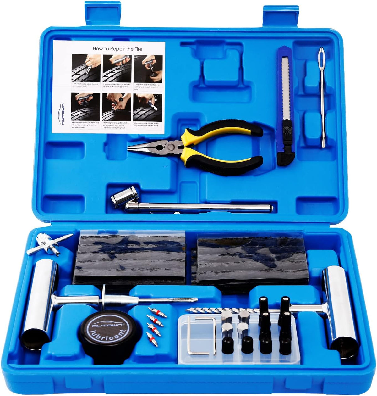 AUTOWN Tire Repair Kit - 68pcs Heavy Duty Tire Plug Kit, Universal Tire Repair Tools to Fix Punctures and Plug Flats Patch Kit for car Motorcycle, Truck, ARB，ATV, Tractor, RV, SUV, Trailer