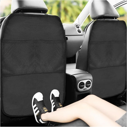 2 PCS Kick Mat Back Seat Protector, Waterproof Car Backseat Protective Kick Mat with 2 Mesh Pockets, Large Vehicle Seat Back Kick Mat Organizer for Kids, Car Accessories