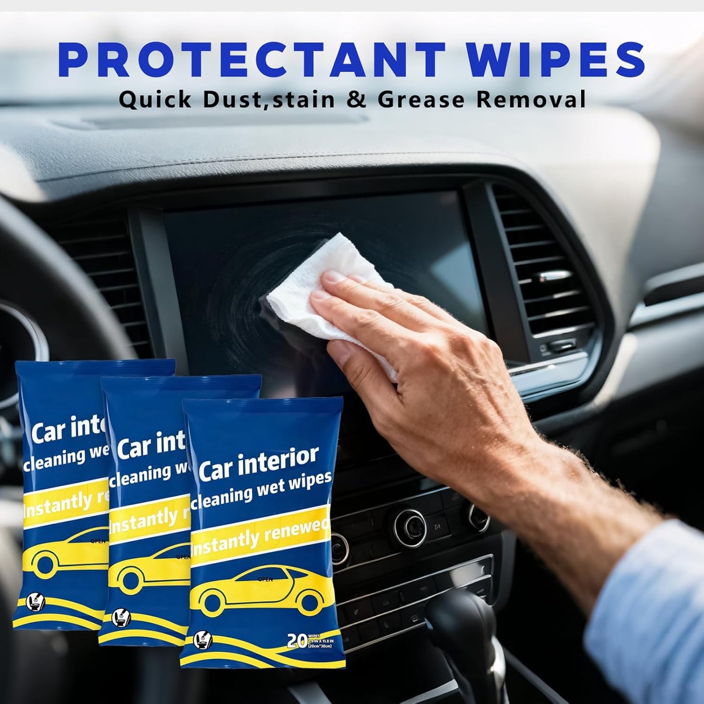 Dashboard Wipes, Car Interior Protectant, Car Protectant Wipes, Car Interior Cleaning Wet Wipes, 60 Count