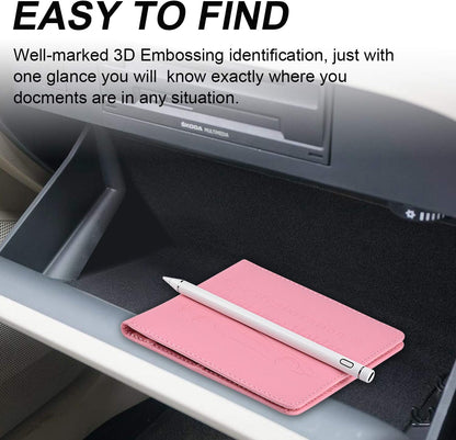 Car Registration and Insurance Holder, Car Accessories Vehicle Glove Box Car Organizer Women Wallet Case for Cards, Essential Document, Driver License by Cacturism, Pink | for Cards
