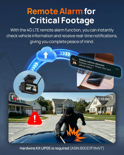 70mai A810 Lite 4K Dash Cam Front and Rear, 5GHz Wi-Fi 6 DashCam, Car Camera 4G LTE Remote Access, GPS Tracking, HDR Night Vision, 24H Parking Mode, Voice Control, Emergency Lock, Loop Recording