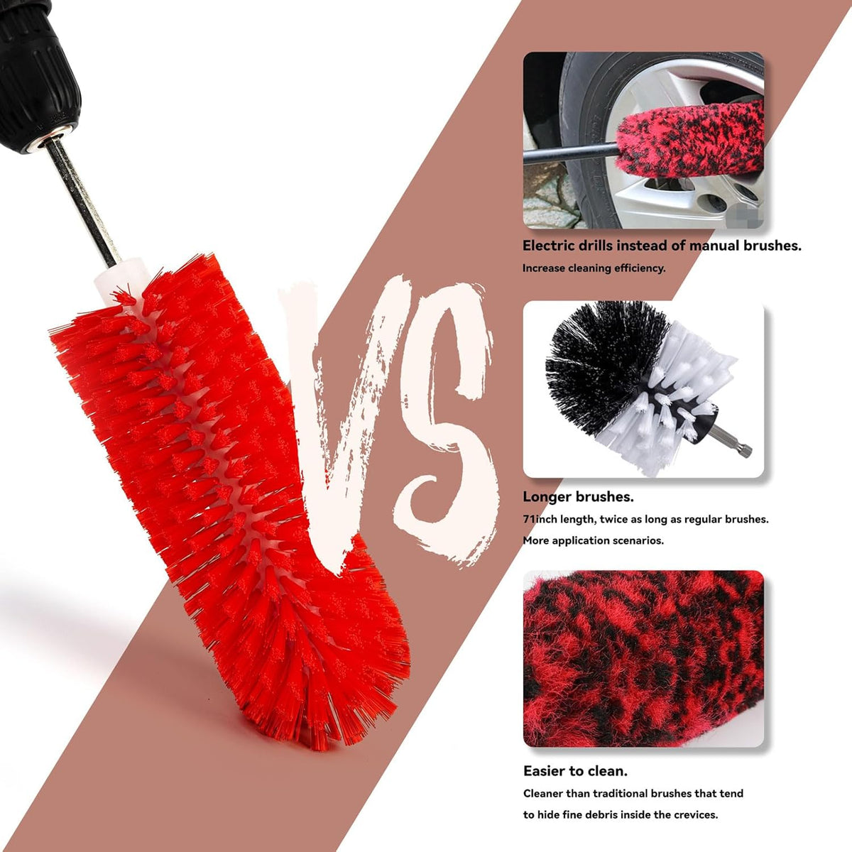 Wheel Brush, Soft Drill Wheel Cleaner Brush, Highly Dense and Durable Rim Cleaner Brush for Wheels, Rims, Engines, Exhaust,Motorcycles