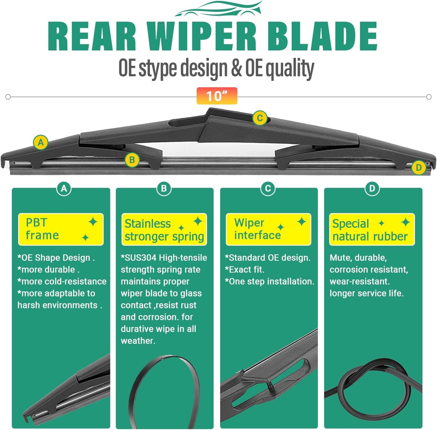 26" 16" 12" Windshield Wiper Blades Replacement for Toyota RAV4 2019 2020 2021 2022 2023 2024 2025 RAV 4 / Mazda 5 2006-2015 Premium All Weather Front Rear Wipers Set - OEM Quality (Pack of 3) - Colors B