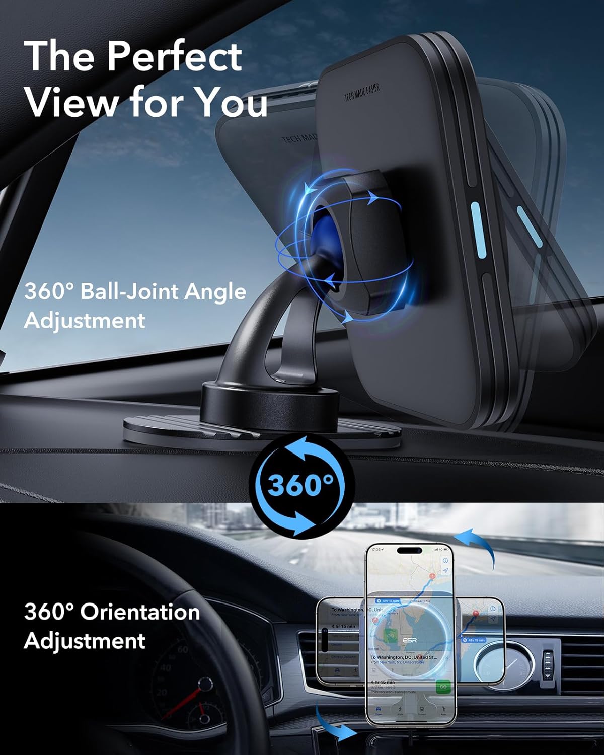 ESR for MagSafe Car Mount Charger,15W Magnetic Wireless Car Charger, for MagSafe Car Charging, Air Vent Dashboard Phone Holder Mount for iPhone Air 17 Pro Max 16 15 14 13 12, Galaxy S26, Fast Charging