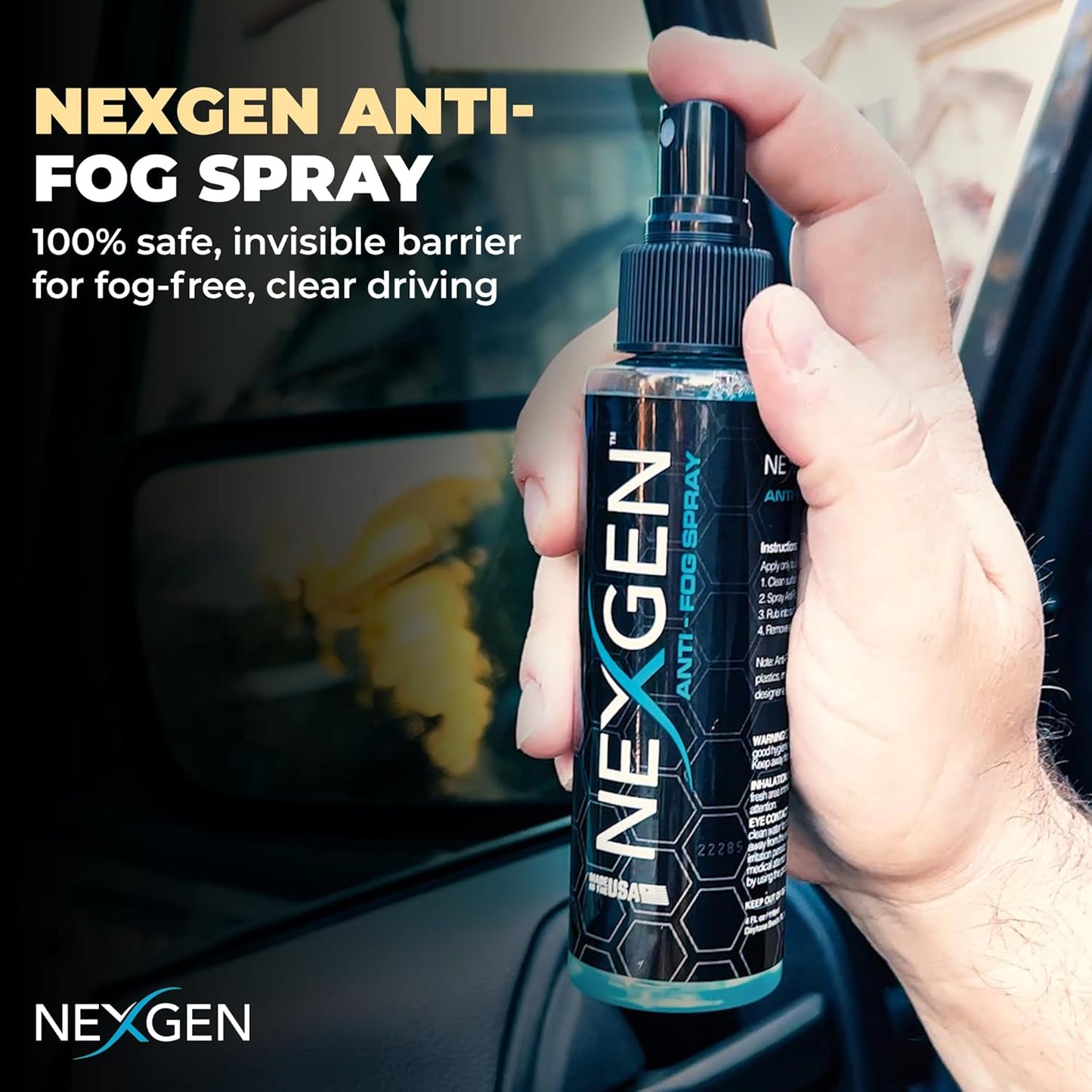 Nexgen Anti-Fog Spray (4oz) - Invisible Protective Coating - Instant Car Detailing for Streak-Free, Crystal Clear Finish - Car Cleaning Supplies - Ideal for Windshields, Mirrors, Helmets & More