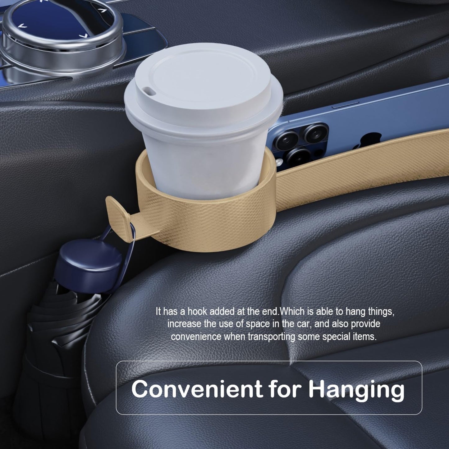 Car Seat Gap Plug with Storage Slot, Auto Gap Filler Organizer with Cup Holder, Universal Carseat Side Gap Filler Strip 2 Pack Between Front Seats & Console, Anti-Drop Pad with Seatbelt Holes, Black
