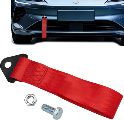 Racing Tow Strap, Tow Strap with Hooks, Sports Trailer Belt, Car Modification High Strength Nylon Traction Rope Decor Trailer Hook Belt Fit for Front or Rear Front Bumper Decoration (Red)