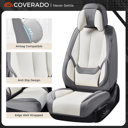 Coverado Seat Covers Full Set, Black Seat Covers for Cars 5 Seats, Car Seat Protector, Waterproof Nappa Leather Car Seat Cushion, Front and Rear Car Seat Cover Fit for Most Sedans SUV Pick-up Truck - Colors B