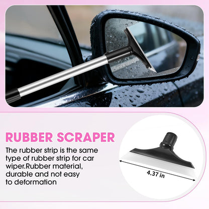 Windshield Cleaner Tool, Car Interior Cleaning Kit with Extendable Handle and 3 Reusable Microfiber Pads, Auto Glass Wiper and Detailing Brush Kit for Car & Home Window, Blue