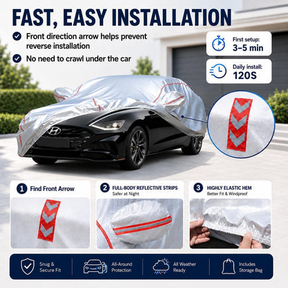 Car Cover for Sedan, Waterproof All Weather Heavy Duty, 360° Underbody Wrap Windproof Design, Quick Install Outdoor Vehicle Cover, Fits 186-193 in