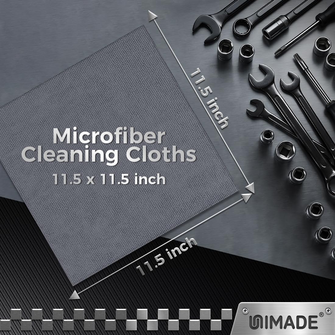 UNIMADE Microfiber Cleaning Cloth, 100 Pack Microfiber Towels for Cars Commercial Grade Work Rags Bulk Detailing Cloth for Automotive Bar Mechanic Restaurant Garage Housekeeping, 11.5"x 11.5", Grey