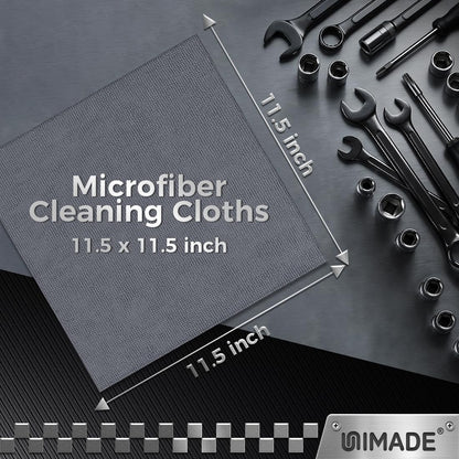 UNIMADE Microfiber Cleaning Cloth, 100 Pack Microfiber Towels for Cars Commercial Grade Work Rags Bulk Detailing Cloth for Automotive Bar Mechanic Restaurant Garage Housekeeping, 11.5"x 11.5", Grey