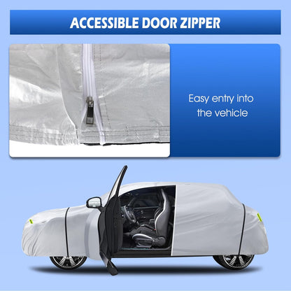 6 Layers Car Cover Waterproof All Weather for Automobiles, Size A3 with Zipper Cotton Fit for Toyota Camry, Honda Accord, Ford Mustang, Chevy Camaro/Malibu,Kia Optima/K5 (187-198 inch)