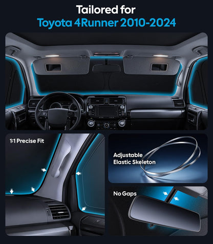 Wigoo 2026 Upgrade 8PCS Full Set Window Sunshade for Toyota 4Runner 2010-2024 [7-Layer Cooler & Blacker, Ice-Crystal Tech] with Windshield for Sun Block, Baby, Camping, Privacy Napping, Relax
