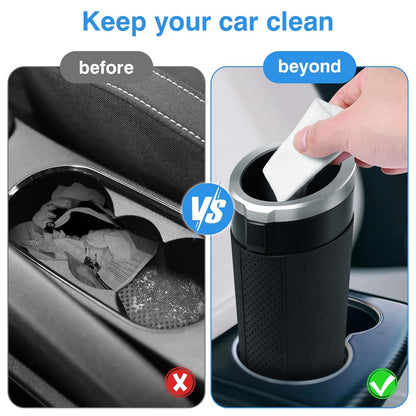 Car Trash Can Bin with Lid, 2 Packs Mini Leakproof Garbage Can for Vehicle, Cup Holder Trash Can, Small Trash Bin for Cars, Home, Bedroom, Office(Black)