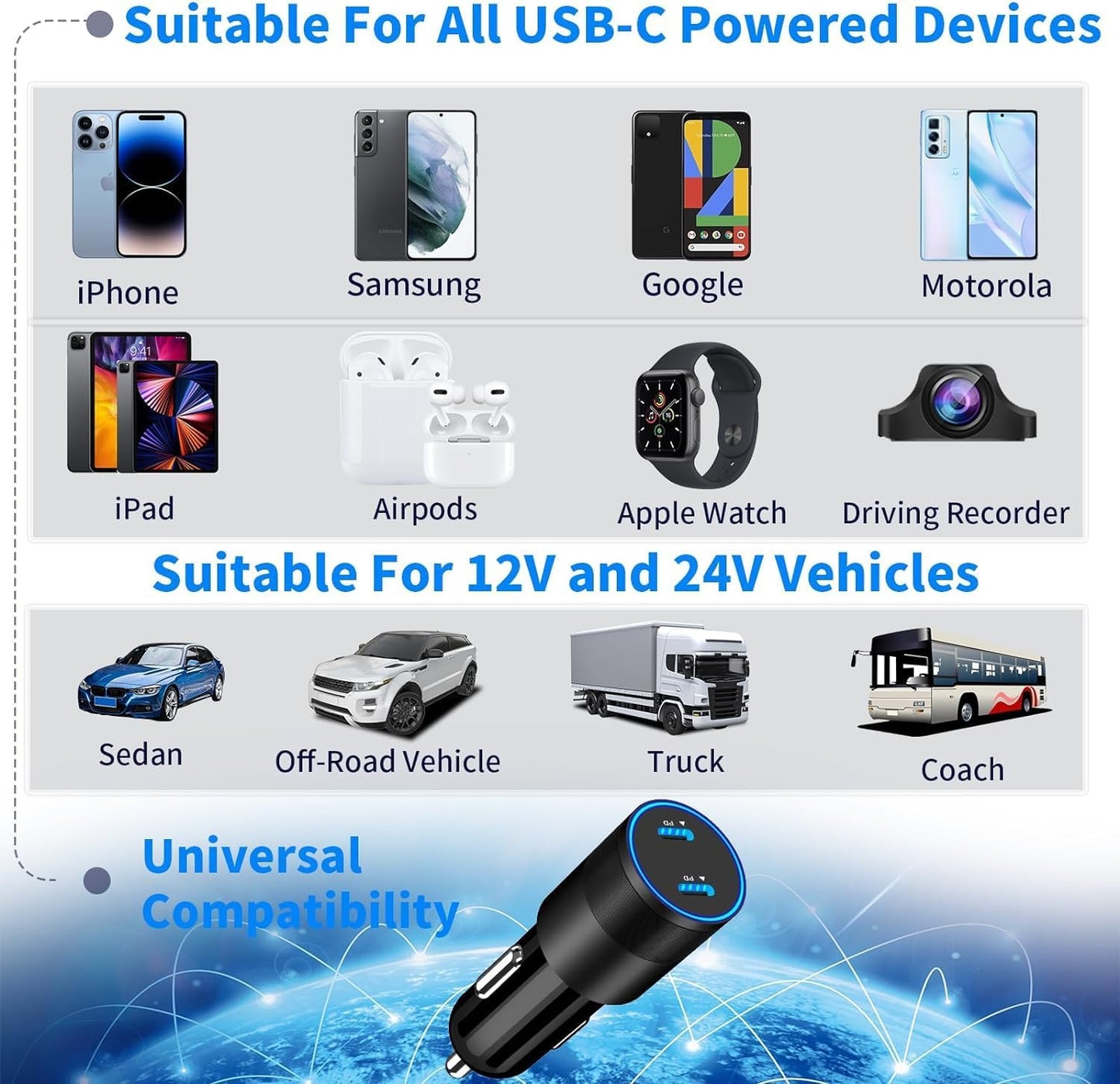 USB C Car Charger, Rombica 2Pack 3-Port 67W Dual PD USB-C&USB-A Car Power Cigarette Lighter USB Charger 3 in 1 PD/QC Type C Fast Car Charge for iPhone 17 17 Pro Max 16 15 14 13 12/Galaxy S26 S25/Pixel