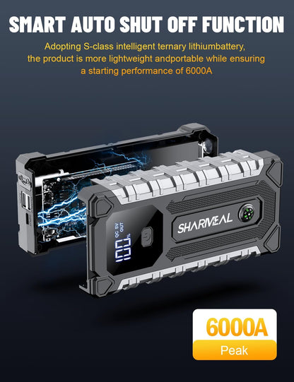 Sharmeal Car Jump Starter 5000A, Jump Starter Battery Pack for 10.0L Gas and 9.0L Diesel, 12V Portable Jump Box with LED Light