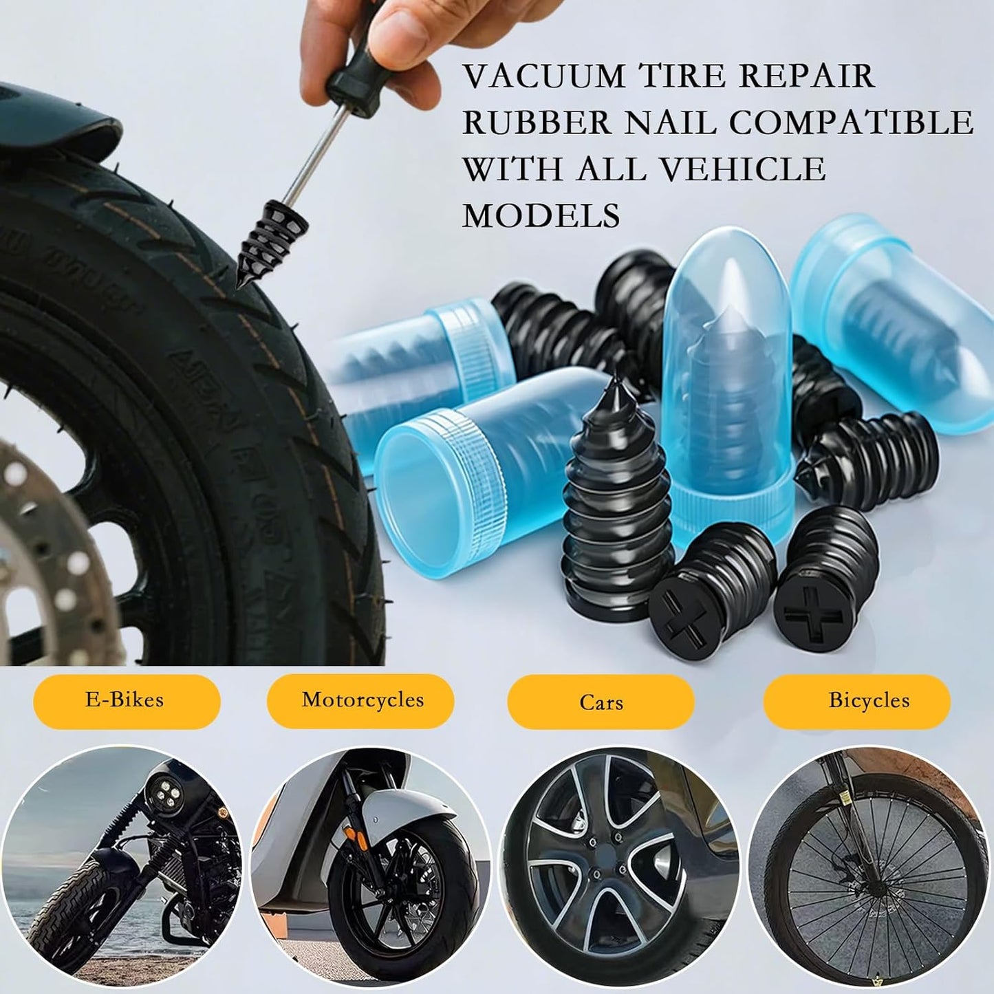 80Pcs Tire Repair Rubber Nails Kit with 4 Sizes, Vacuum Tire Repair Rubber Nail, Screw in Tire Repair Plugs, Tire Rubber Nails Tool, Quick Self-Service Tire Repair Tools for Car, Motorcycle, Truck