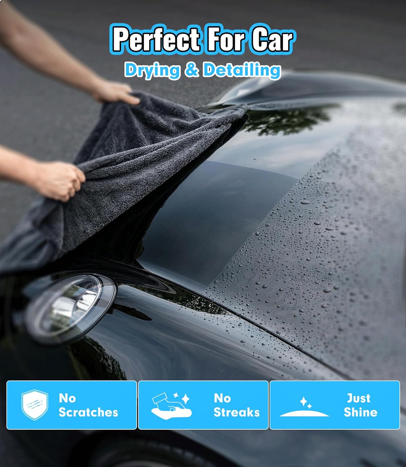 1400 GSM Car Drying Towels – XXL Microfiber Towels for Cars (48" x 24"), Ultra-Absorbent, Streak-Free, Scratch-Free, No Water Spots, Double-Twist Pile & Edgeless Design