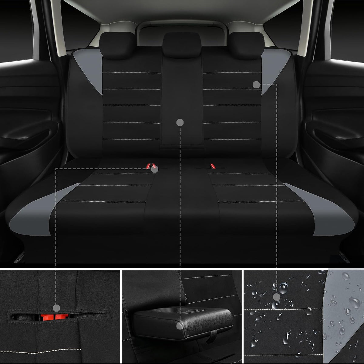 CAR PASS Waterproof Car Seat Covers Front Seats Only with 5mm Composite EVA, Neoprene Car Seat Cover with Separate Headrest Cover, Quick Setup Universal Fit for Car SUV Trucks,Airbag Compatible（Gray