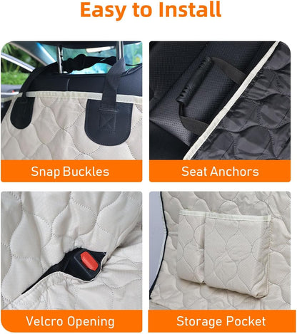 PETICON Dog Car Seat Cover with Mesh Window, 100% Waterproof Pet Seat Cover for Back Seat, Scratchproof Dog Hammock for Cars, Trucks, SUVs, Jeeps, Black