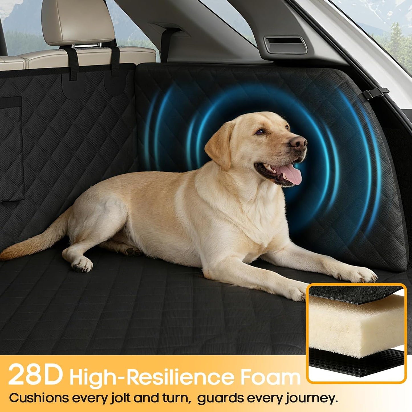 PETICON SUV Cargo Liner for Dogs, Waterproof Trunk Cover with Cushioned Sides to Protect Pet, Full Coverage Non-Slip Seat Cover for SUVs with Bumper Flap Protector