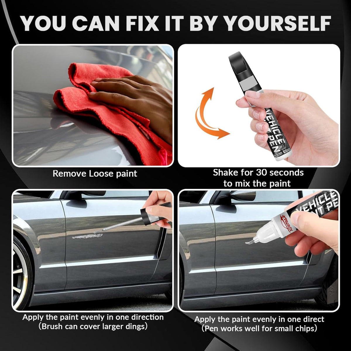 Black Touch Up Paint for Cars, Color Accurate Car Touch Up Paint, Professional Automotive Scratch Repair, Lasting Auto Scratch Remover, Quick Dry, Easy to Use, Safe and Waterproof, Versatile Use