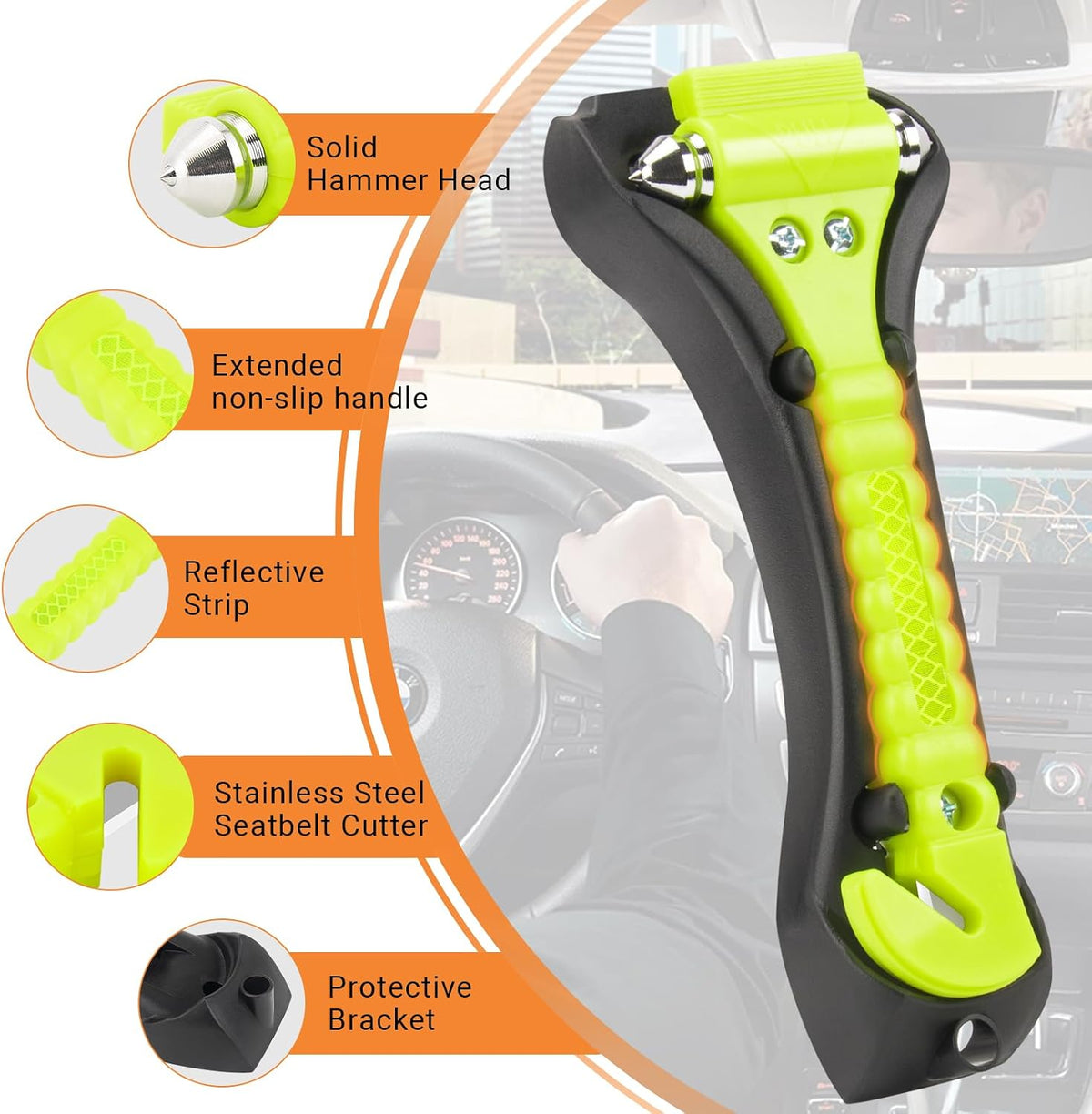 Car Safety Hammer, 2PCS Black 3-in-1 Emergency Escape Tool with Window Breaker and Seat Belt Cutter, Safety Emergency Car Escape Tool for Car, Office, Home