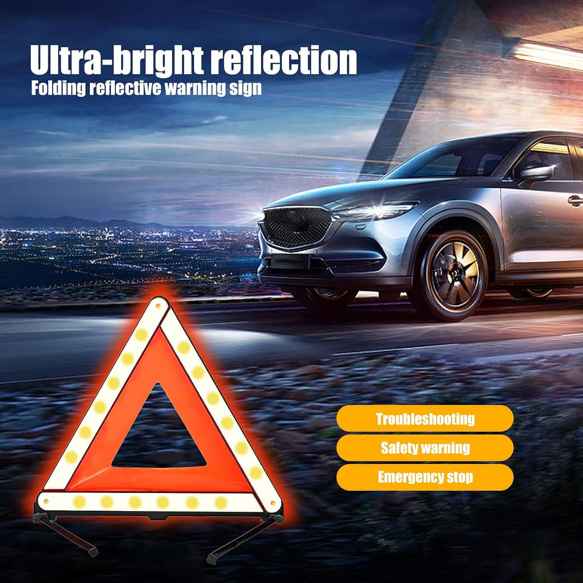 gunhunt Pack-1 Standard Warning Triangles, Reflective Triangle Emergency Warning, Foldable Safety Triangle, Roadside Hazard Sign, Universal Triangular Warning Signs for Cars (Red)